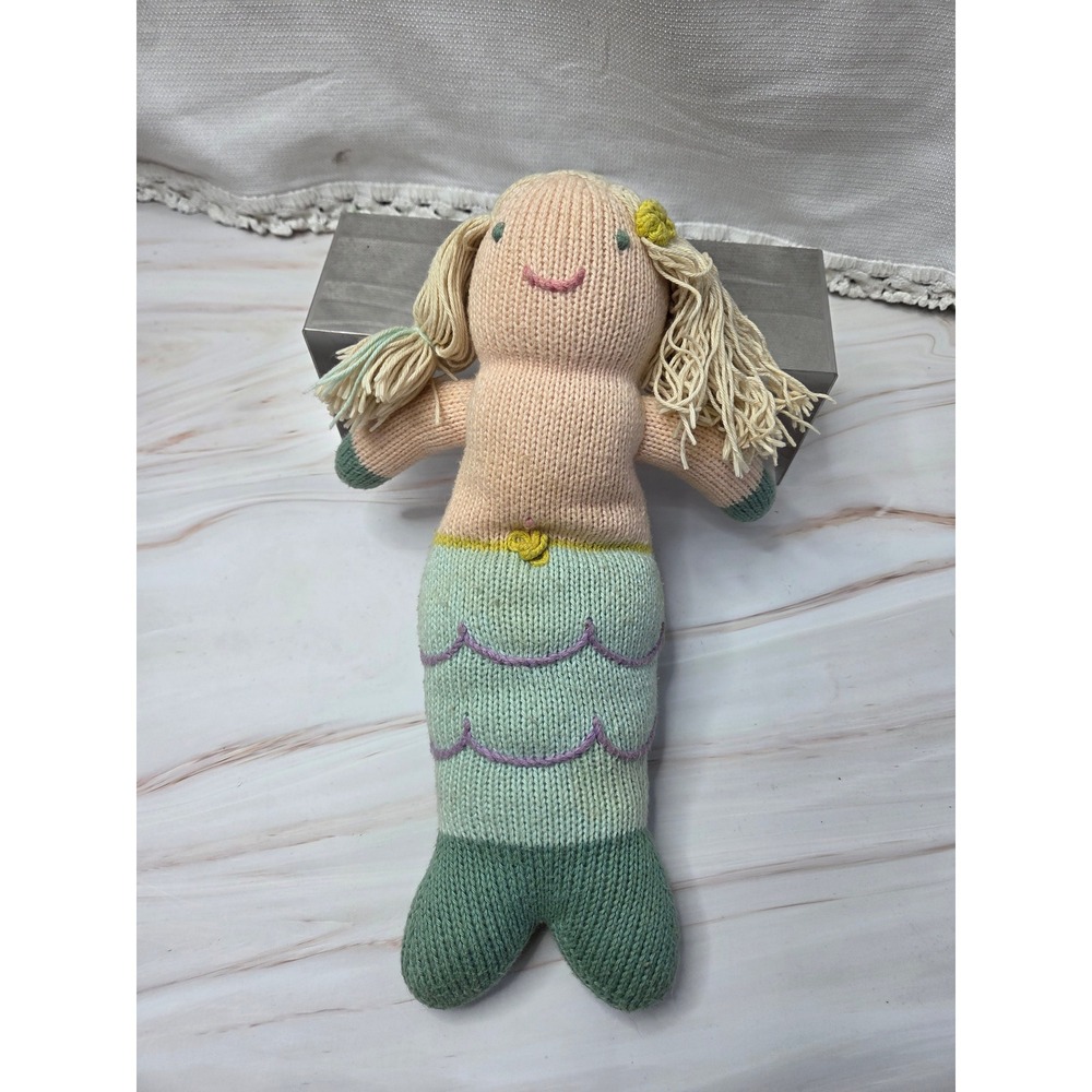 Blabla Kids Mermaid Harmony Knit Plush Pink Green 100% Cotton Handmade 12inch